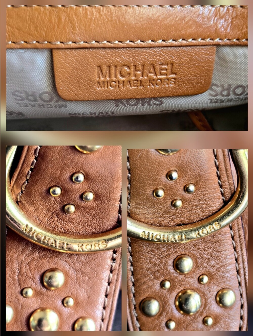 Michael Kors Y2K Vintage Tan Leather Studded Satchel Bag Rare - Picture 12 of 16